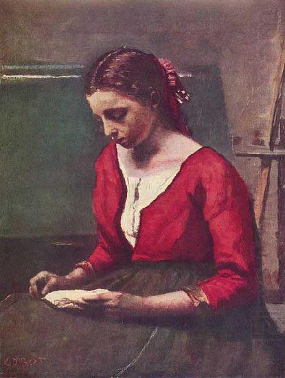 Jean-Baptiste Camille Corot Lesendes Madchen in rotem Trikot china oil painting image